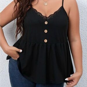 SHEIN Black Lace-Trim Button-Front Camisole